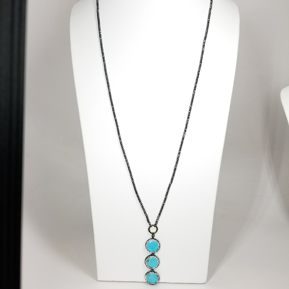 Turquoise Crystals Hematite Choker Necklace - Picture 2 of 13